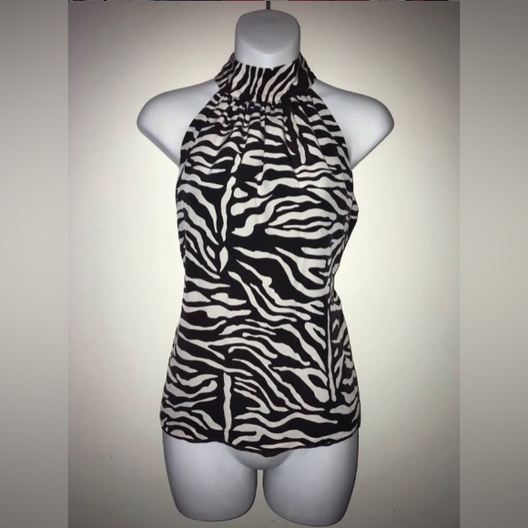 INC International Concepts Tops - INC 100% Silk Zebra Halter Top Blouse Tank Lightweight Brown Black Size 12 L 90s